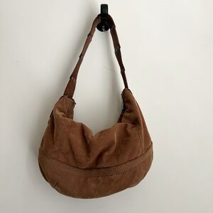 FOSSIL Boho Velour Messenger Bag Tooled Lazer Cut Studded Leather Patch Strap